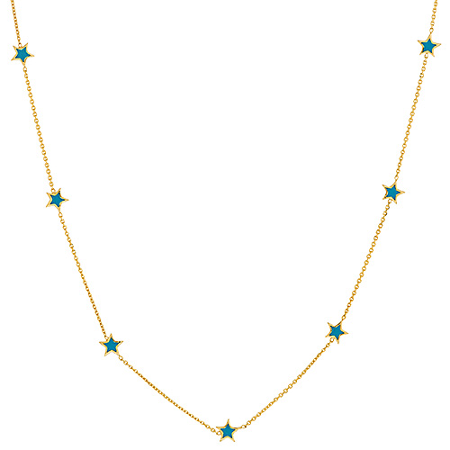 14k Yellow Gold Teal Enamel Mini Stars Necklace