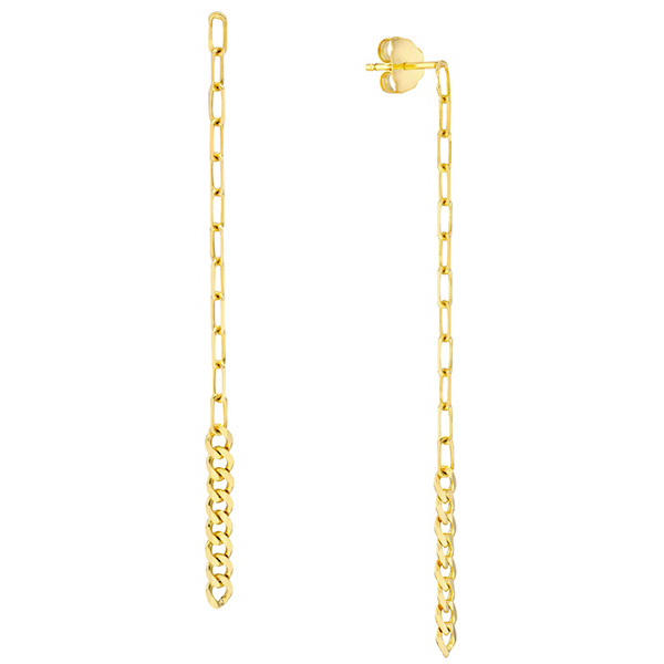 14k Yellow Gold 50/50 Paper Clip and Curb Link Drop Earrings