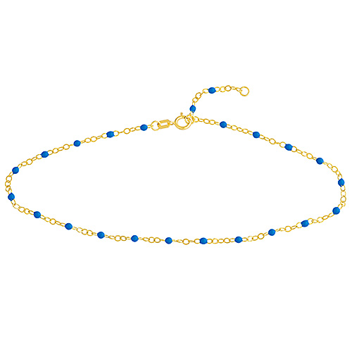 Cobalt Blue Enamel Beads Piatto Anklet 10in