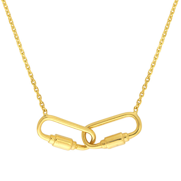 14K Yellow Gold Large Open Link Chain with Diamond Carabiner Necklace, 16