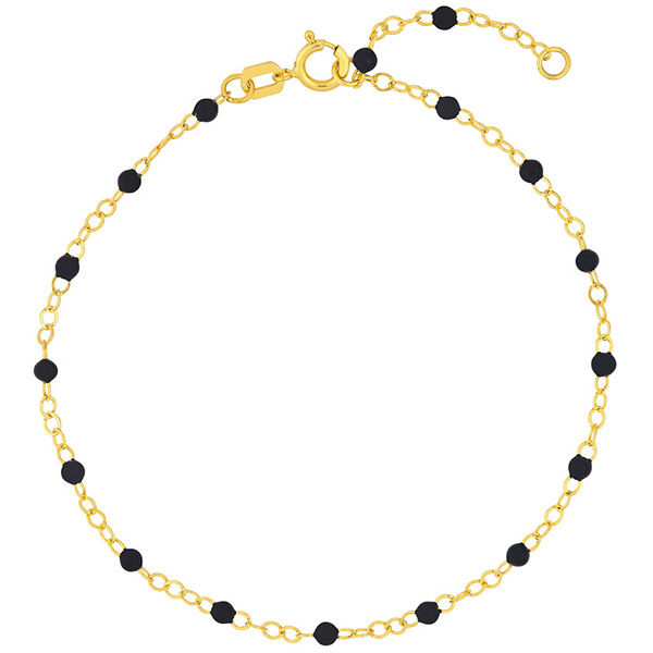 14k Yellow Gold Black Enamel Bead Piatto Link Bracelet