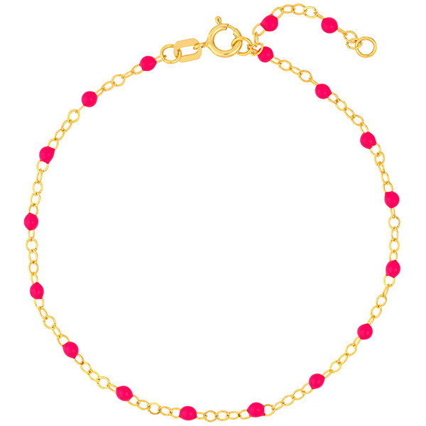 14k Yellow Gold Pink Enamel Bead Piatto Link Bracelet