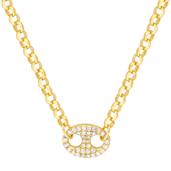 14k Yellow Gold .50 ct tw Diamond Puff Mariner Link on Rolo Necklace