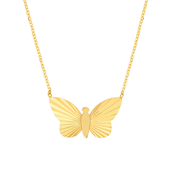 14k Yellow Gold Fluted Butterfly Necklace