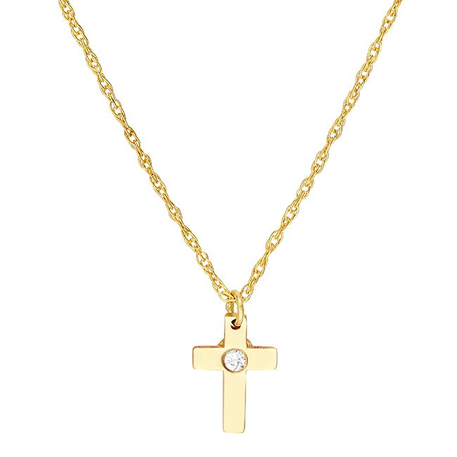 14k Yellow Gold Mini Diamond Cross Necklace