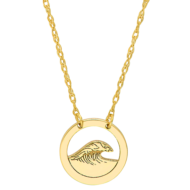 14k Yellow Gold Wave Open Circle Necklace