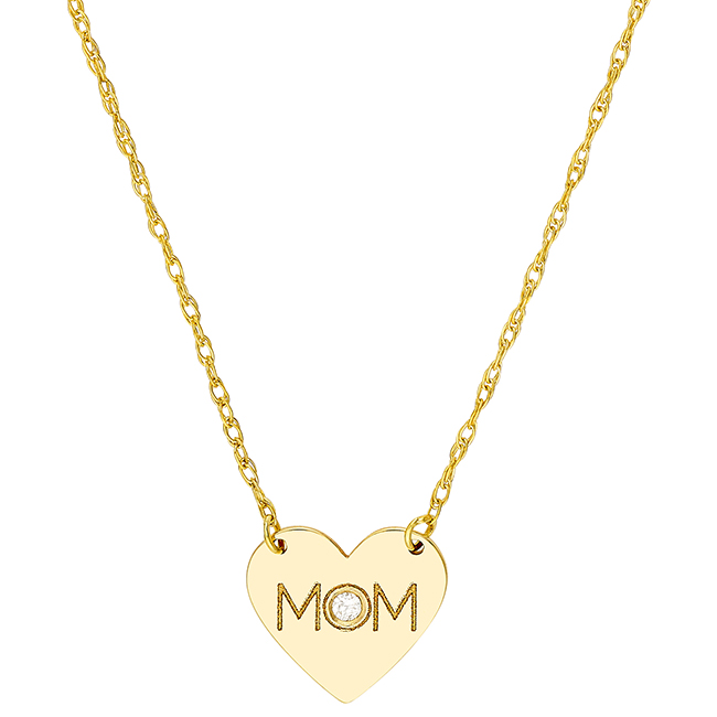 14k Yellow Gold Mini .01 ct Diamond Heart MOM Necklace