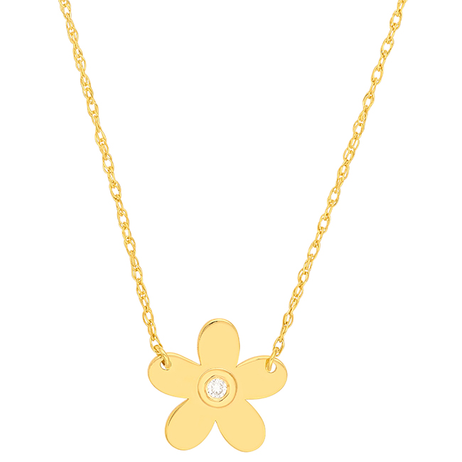 14k Yellow Gold Mini .01 ct Diamond Flower Necklace