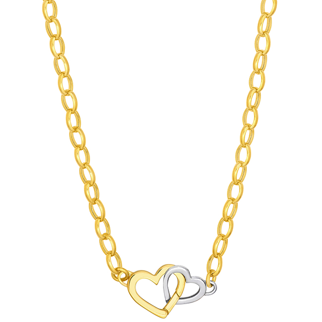 14k Two-tone Gold Push Lock Heart Necklace