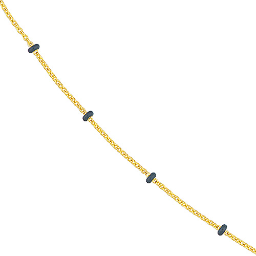 14k Yellow Gold Gray Enamel Bead Saturn Chain Necklace