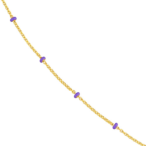 14k Yellow Gold Lilac Enamel Bead Saturn Chain Necklace