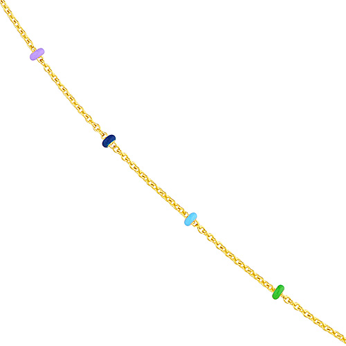 14k Yellow Gold Lilac Blue Green Enamel Bead Saturn Chain Necklace