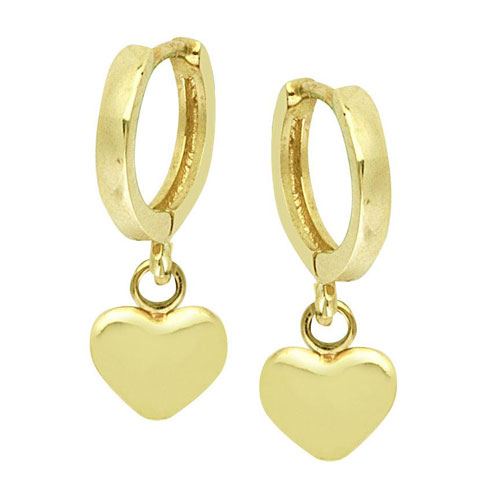 14k Yellow Gold Small Hoop Earrings with Hearts