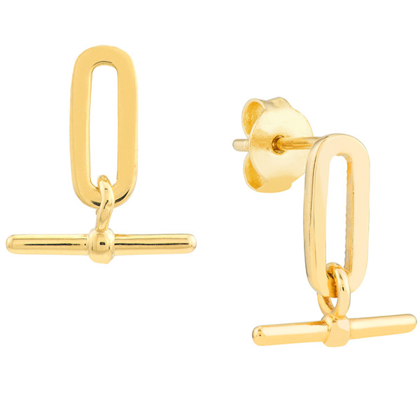 14k Yellow Gold Paper Clip and Bar Earrings