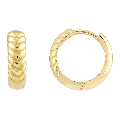 14k Yellow Gold 1/2 Chevron Twisted Huggie Hoop Earrings