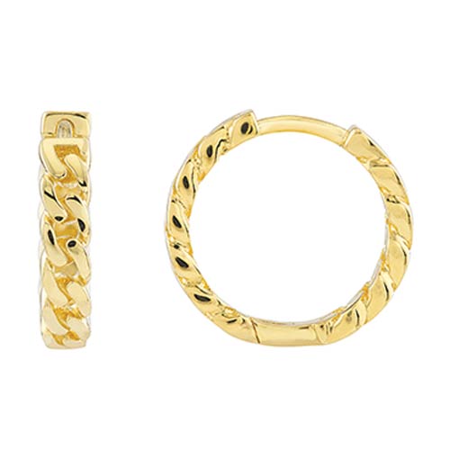 14k Yellow Gold Curb Pattern Hoop Earrings 15mm