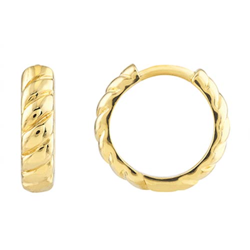 14k Yellow Gold Ribbed Huggie Hoop Earrings 1/2in