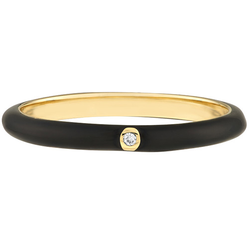 14k Yellow Gold .015 ct Diamond Bezel Black Enamel Stackable Ring