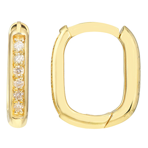 14k Yellow Gold 1/15 ct tw Diamond Oblong Hoop Earrings