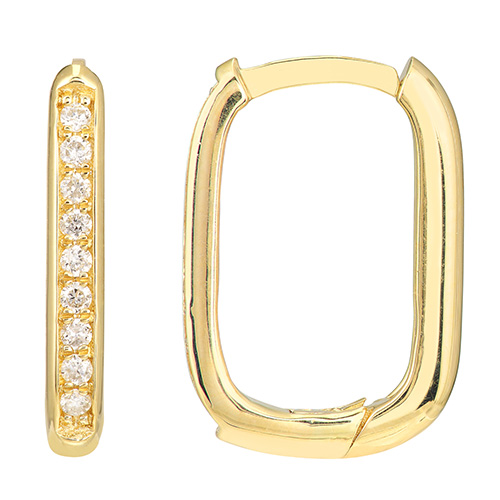 14k Yellow Gold 1/10 ct tw Diamond Oblong Hoop Earrings