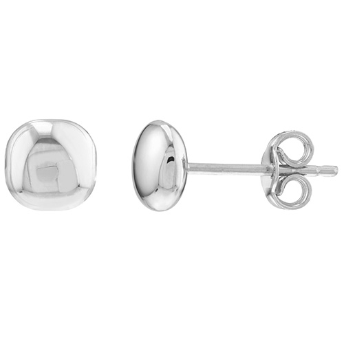 14k White Gold 6mm Cushion Pebble Stud Earrings