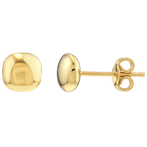 14k Yellow Gold 6mm Cushion Pebble Stud Earrings