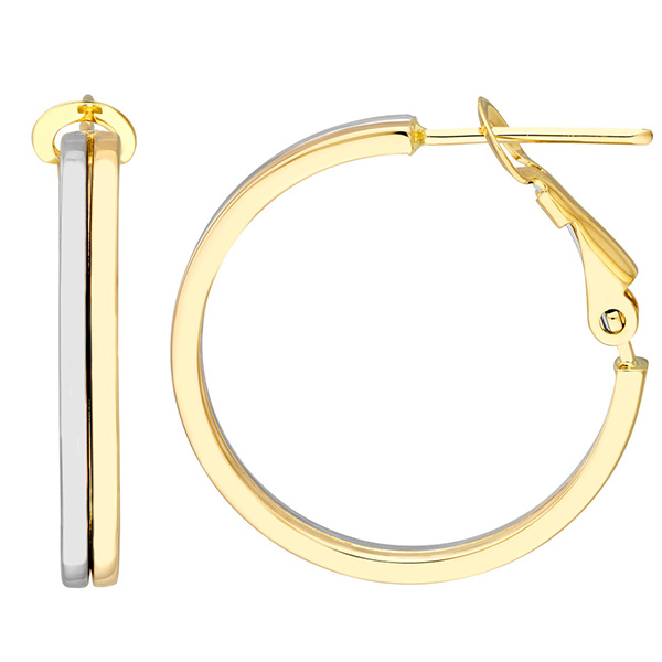 14k Two-Tone Gold Omega Back Round Hoop Earrings 7/8in