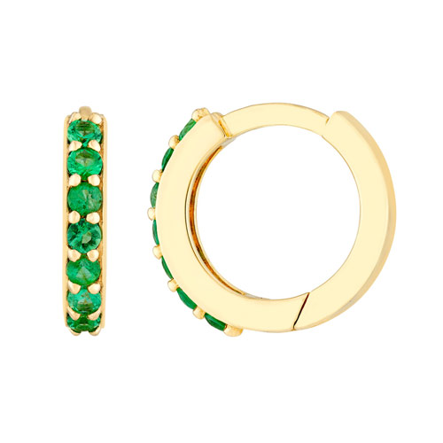 14k Yellow Gold .18 ct tw Emerald Row Huggie Hoop Earrings