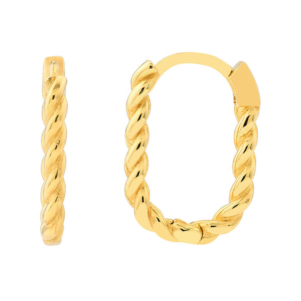 14k Yellow Gold Oval Twist Hoop Earrings