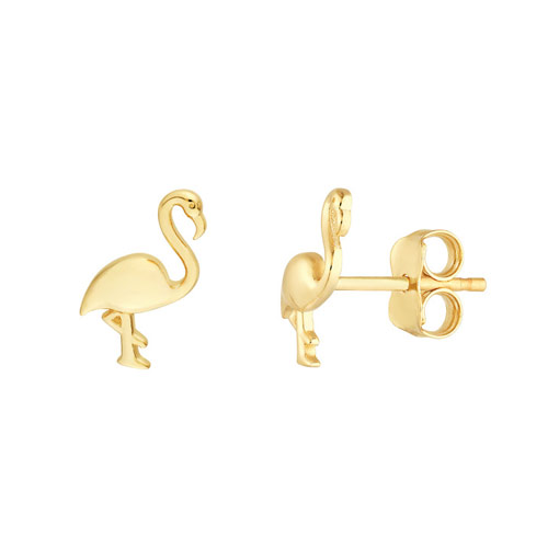 14k Yellow Gold Flamingo Stud Earrings