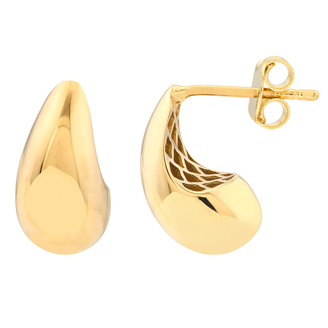 14k Yellow Gold Small Puffed Teardrop Pillow Earrings