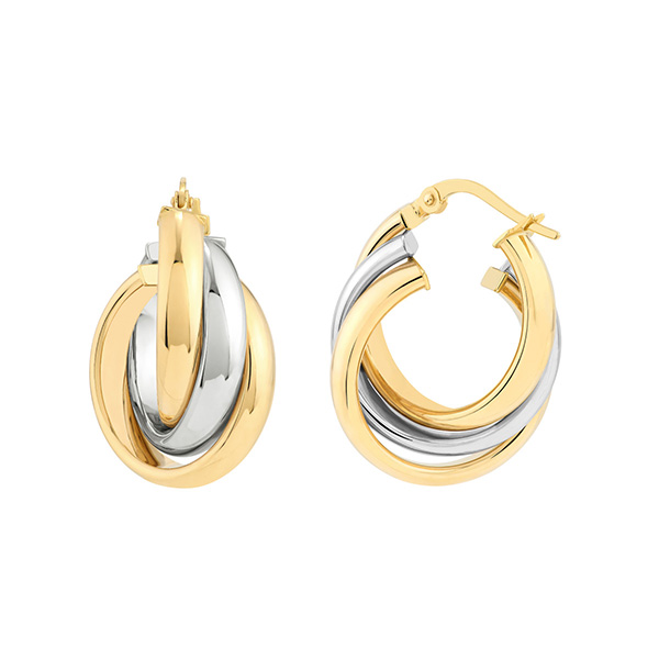 14k Two-tone Gold Love Knot Hoop Earrings 3/4in