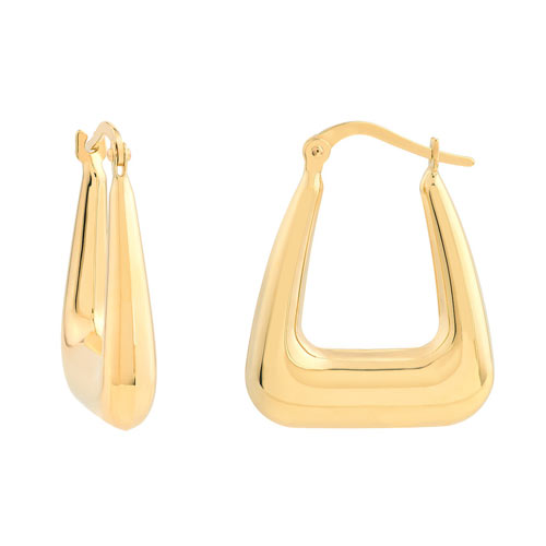 14k Yellow Gold Pinched Square Puff Hoop Earrings 7/8in