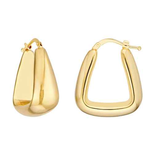 14k Yellow Gold Puff Tapered Square Hoop Earrings