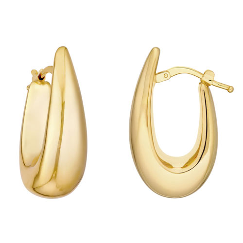 14k Yellow Gold Graduated Oval Puff Hoop Earrings