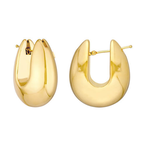 14k Yellow Gold Puffed and Tapered Round Hoop Earrings 1.25in