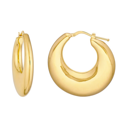 14k Yellow Gold Scooped and Puffed Hoop Earrings 1in