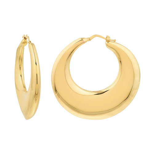 14k Yellow Gold Scooped and Puffed Hoop Earrings 1.75in