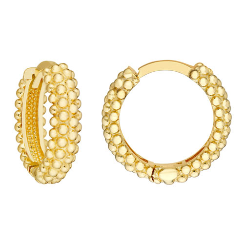 14k Yellow Gold Bubble Texture Round Hoop Earrings