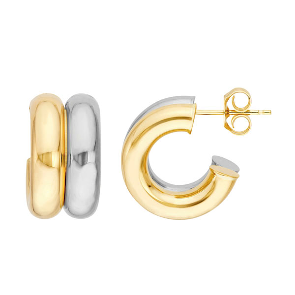 14k Two-Tone Gold Small Double Open Hoop Earrings