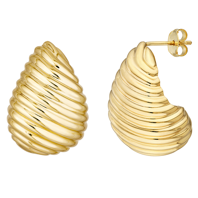 14k Yellow Gold Teardrop Tapered Swirl Earrings