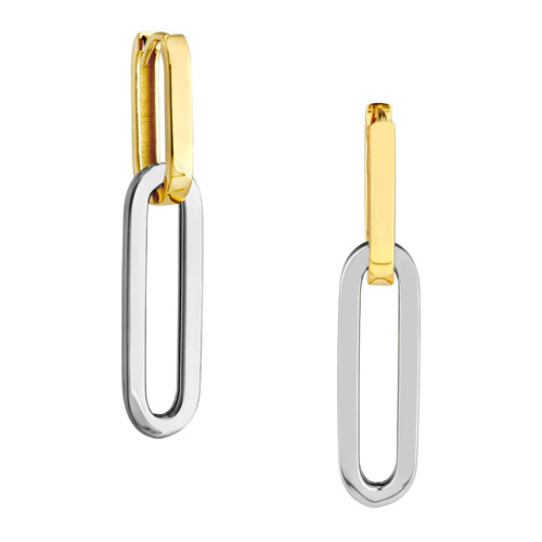 14k Two Tone Gold Paper Clip Hoop Earrings