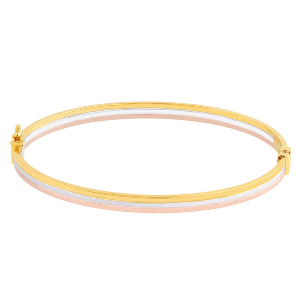 14k Yellow Gold Smooth Tri Color Bangle Bracelet