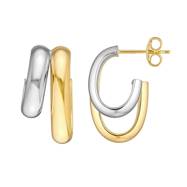 14k Two-Tone Gold Side by Side Open Hoop Earrings