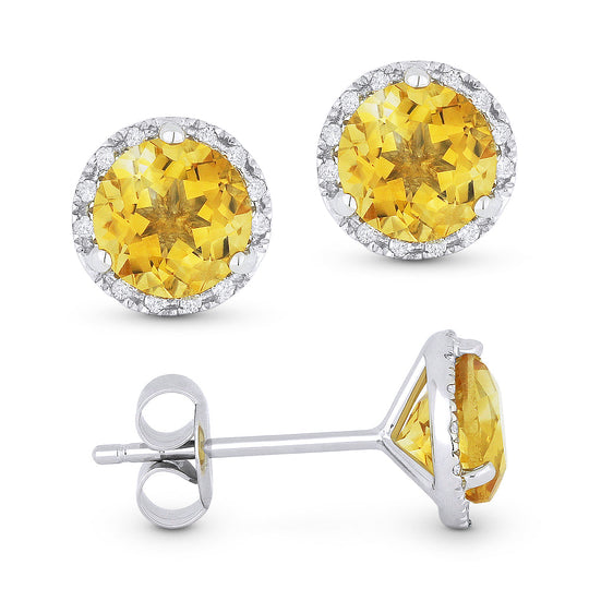 14k Yellow Gold 1.5 ct tw Citrine and Diamond Halo Stud Earrings AA Quality