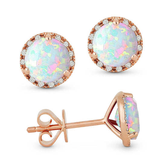 14k Rose Gold 1.38 ct tw Ethiopian Opal and Diamond Halo Stud Earrings AA Quality