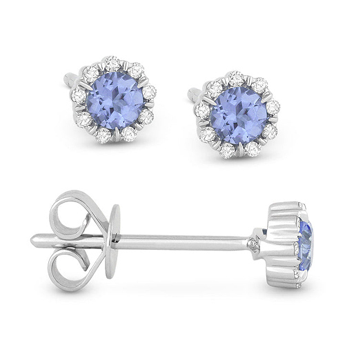 14k White Gold 0.22 ct tw London Blue Topaz Diamond Halo Stud Earrings