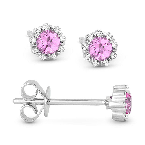 14k White Gold 0.30 ct tw Created Pink Sapphire and Diamond Halo Stud Earrings