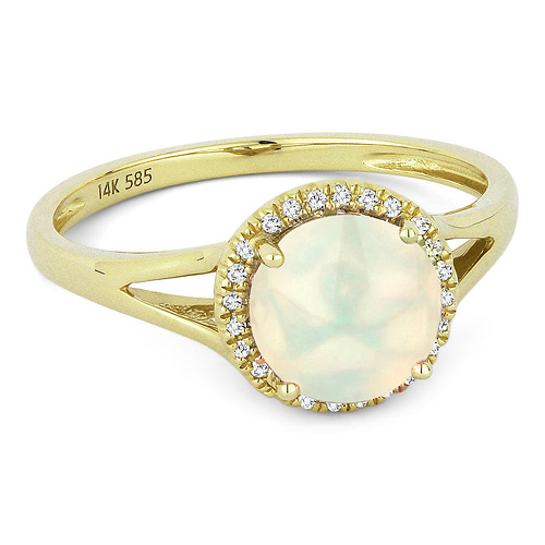 14k Yellow Gold Ethiopian Opal and Diamond Classic Halo Ring