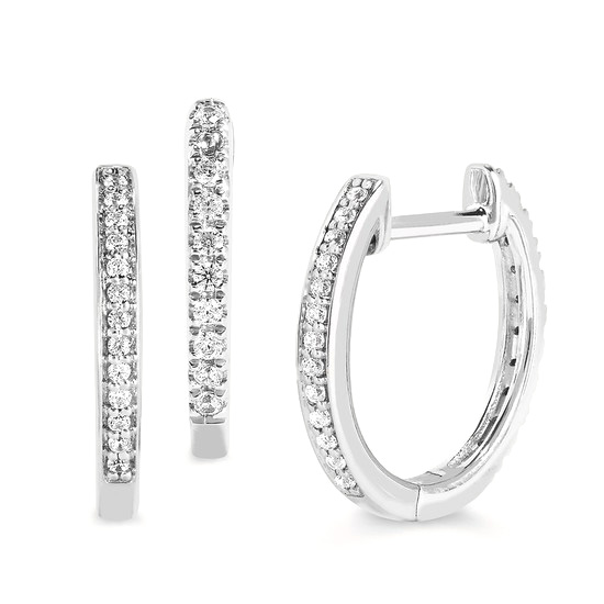 10k White Gold 1/4 ct tw Diamond Reversible Huggie Hoop Earrings